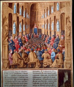 Le pape Urbain II (1042-1099) prêchant la première croisade au Concile de Clermont, France, unissant chevaliers, noblesse et cardinaux