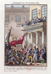 Louis XVI apparaissant sur le balcon à Versailles le 6 octobre 1789 pour dire à la foule parisienne qu