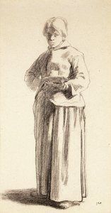 Une femme debout tenant une tasse, c.1852-56 - Jean Francois Millet