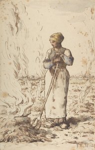 Une femme brûlant des mauvaises herbes, 1830-75 - Jean Francois Millet
