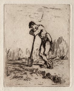 Homme appuyé sur une bêche