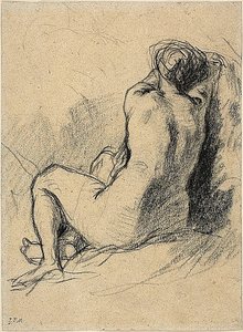 Étude : Femme nue vue de dos (recto) Croquis de paysans au travail (verso)