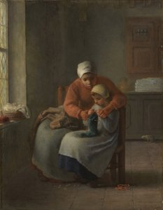 La leçon de tricot, vers 1860
