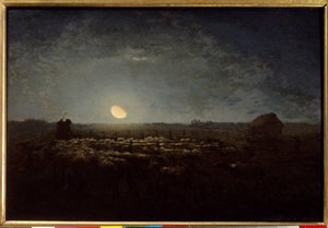 Le parc à moutons, clair de lune. Peinture de Jean François Millet (1814 - 1875) - Jean Francois Millet