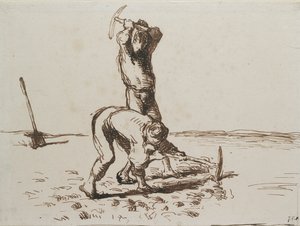 Deux paysans creusant avec des pioches, vers 1844-1846 - Jean Francois Millet