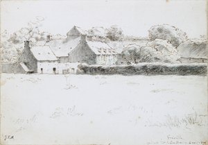 Vue des bâtiments de la ferme à travers un champ, 6 août 1871 - Jean Francois Millet