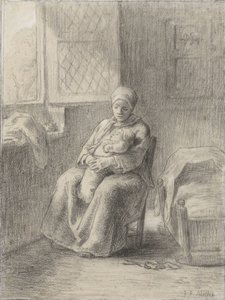 Femme assise avec bébé près d