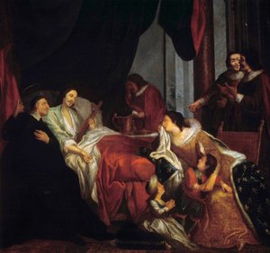 Saint Vincent de Paul (1581-1660) devant le lit de mort du roi Louis XIII