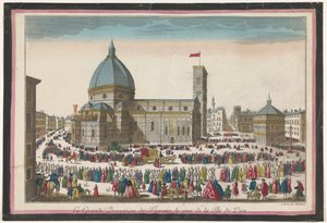 Vue de la cathédrale de Florence avec une procession le jour de la Fête-Dieu