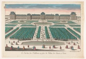 Vue du Jardin des Tuileries à Paris en direction du Palais du Louvre