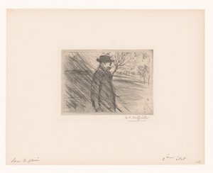 Homme avec chapeau sous la pluie - Jean François Raffaëlli (signed by artist)