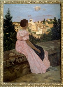 Robe rose ou Vue de Castelnau le Lez (ou Castelnau-le-Lez, Hérault). Portrait de la nièce de l