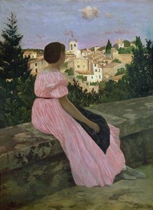 La robe rose, ou Vue de Castelnau-le-Lez, Hérault, 1864 - Jean Frederic Bazille