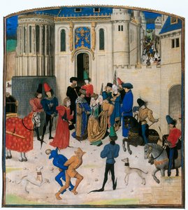 Devant la porte Saint-Denis, le roi Charles VI de France salue sa reine Isabeau de Bavière ...