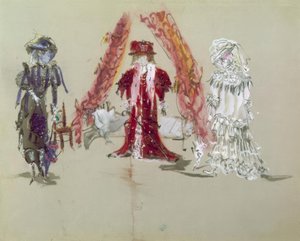 Décor de scène avec figurines pour la première - Jean Giraudox
