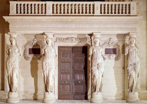 Architecture de la Renaissance : le balcon des Cariatides. Sculpture en pierre par Jean Goujon (1510-1567) 16e siècle Paris, Musée du Louvre - Jean Goujon