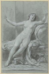 Femme nue assise, bras levés - Jean Grandjean