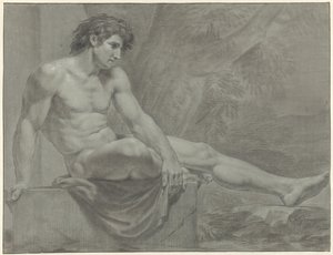 Homme nu assis, vers la droite avec la jambe tendue