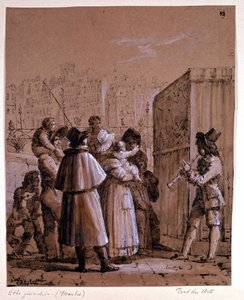 Polichinelle près du Pont des Arts à Paris, par Marlet vers le milieu du 19e siècle - Jean Henri Marlet