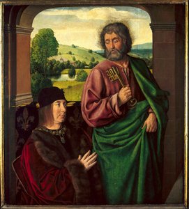 Portrait de Pierre II de Beaujeu, duc de Bourbon (1439-1505) Présenté par Saint Pierre Peinture du Maître de Moulins ou Jean Hey (1450-1505)