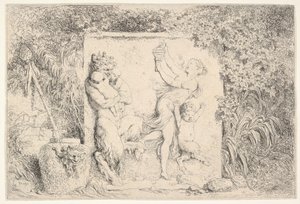 Un bas-relief représentant un satyre à gauche tenant deux nourrissons, un autre enfant satyre à droite..., 1763 - Jean Honore Fragonard