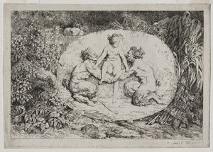 Bacchanales : Nymphe soutenue par deux satyres - Jean Honore Fragonard