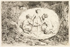 Nymphe assise sur les mains de deux satyres, extrait des Bacchanales ou jeux de satyres - Jean Honore Fragonard