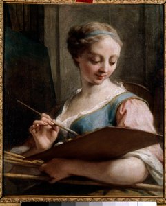 Allégorie de la peinture. Une jeune femme tenant une palette. Peinture par Jean Restout (1692-1768) 18e siècle. Saint-Quentin, Musée Lecuyer