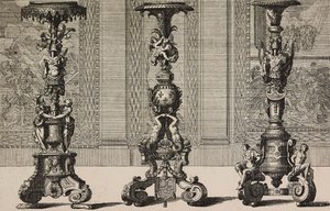 Grands chandeliers en bronze, gravure de Jean Berain (1640-1711) de L