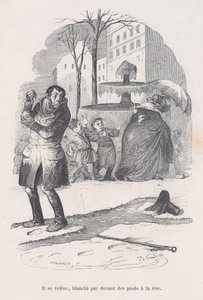 Il se lève, couvert de neige de la tête aux pieds. des Petites Misères de la vie humaine, 1843