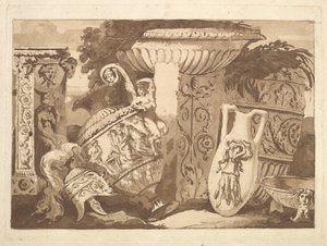 Composition avec des fragments antiques et un vase incliné, de Recueil de Compositions, 1782-84 - Jean Jacques Lagrenee