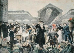 Stand de soupe au marché des Halles le matin, illustration du Petit Journal, 2 mars 1897, gravé par Fortune-Louis Meaulle (1844-1901) - Jean Jacques after Rousseau