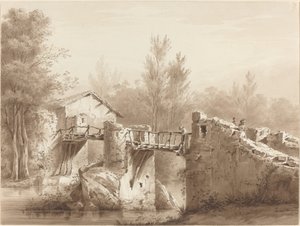 Route de campagne traversant un ancien pont