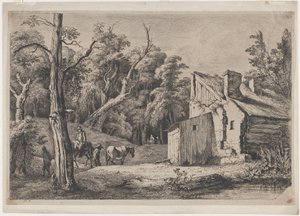 Entrée de la forêt de Brie avec un cottage à droite - Jean Jacques de Boissieu