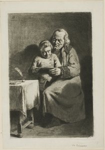 Vieil homme avec un garçon lisant
