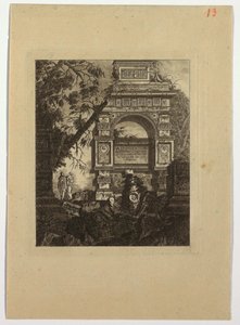 Frontispice, vasi invention, de "Collection de divers sujets de vases, tombeaux, ruines et fontaines, utile aux artistes..." - Jean Laurent Legeay