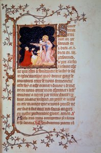 Duc Jean Ier de Berry (1340-1416) devant la Sainte Trinité Miniature tirée du manuscrit (ms. lat. 18014) « Les Petites Heures de Jean de Berry » enluminé par Jean le Noir, vers 1375. Paris, B.N. - Jean Le and workshop (attr. to) Noir