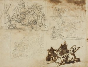 Quatre croquis pour une bataille de cavalerie - Jean Louis André Théodore Géricault