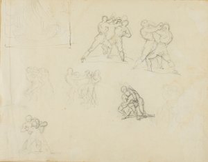 Sept croquis de paires de boxeurs ou de lutteurs - Jean Louis André Théodore Géricault