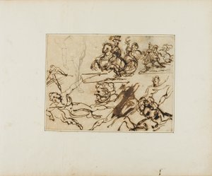 Feuille de croquis : Lanciers, nus en difficulté, autres sujets - Jean Louis André Théodore Géricault