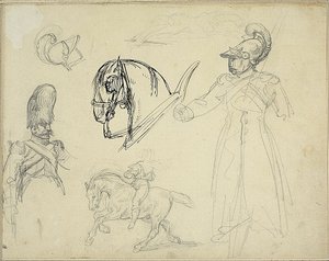 Croquis de chevaux et de soldats - Jean Louis André Théodore Géricault
