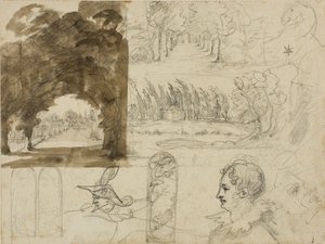 Esquisses de vues de parcs, de têtes, d