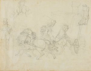 La diligence tirée par cinq chevaux et autres croquis - Jean Louis André Théodore Géricault