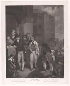 Groupe de figures devant un entrepôt dans un port - Jean Louis Darcis