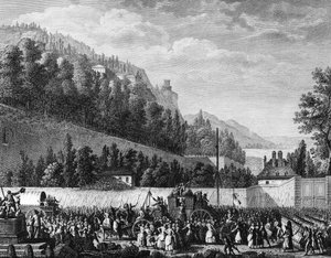 Révolution française : Les dames de la Halle se rendent à Versailles pour le roi le 5 octobre - Jean Louis II (after) Prieur