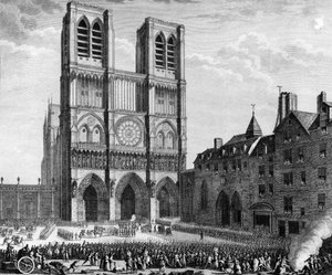 Révolution française : Thomas de Mahy, marquis de Favras (1744-1790) faisant amende honorable devant Notre-Dame de Paris sur l