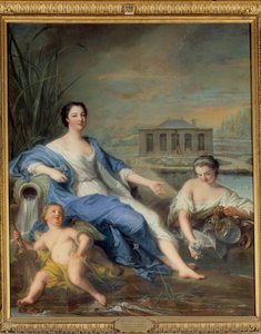 Portrait en pied de Marie Anne de Bourbon dite Mademoiselle de Clermont (1697-1741) aux eaux minérales de Chantilly. Peinture par Jean Marc (Jean-Marc) Nattier (1685-1766)