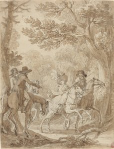 Dame et gentilshommes à cheval dans un parc - Jean Michel Moreau