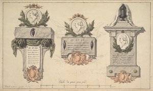 Trois dessins pour un monument funéraire ou une épitaphe, vers 1770-90 - Jean Michel Moreau