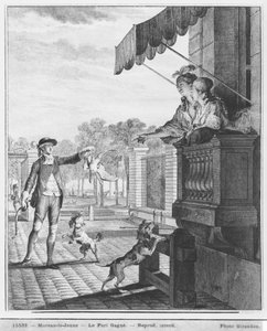 Relever un pari, gravé par Camligue (fl.1785) vers 1777 - Jean Michel the Younger Moreau